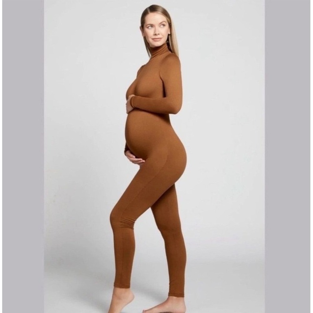 Bumpsuit Maternity Jumpsuit The Claudette Catsuit Brown Turtleneck Small